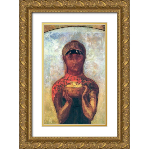 The Cup of Mystery Gold Ornate Wood Framed Art Print with Double Matting by Redon, Odilon