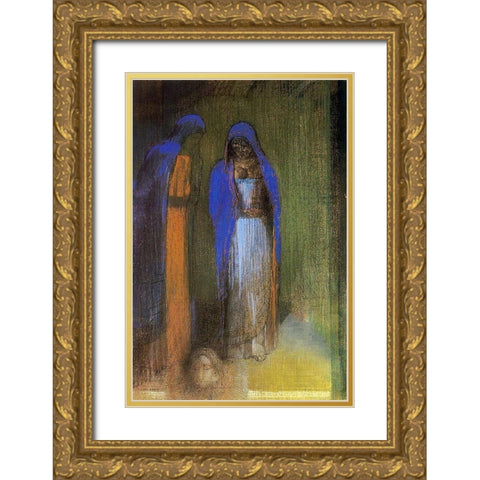 Salome Gold Ornate Wood Framed Art Print with Double Matting by Redon, Odilon