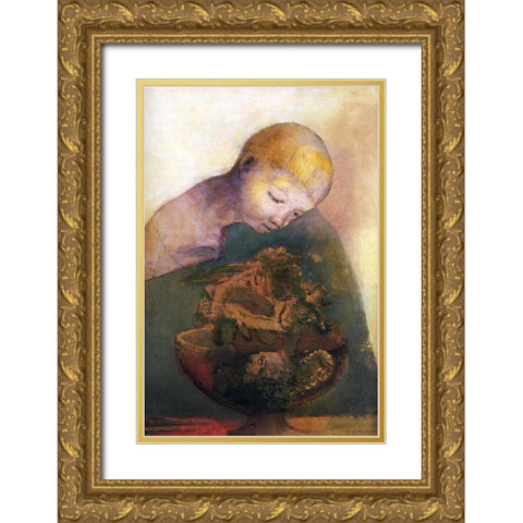 Cup of cognition (The Childrens Cup) Gold Ornate Wood Framed Art Print with Double Matting by Redon, Odilon