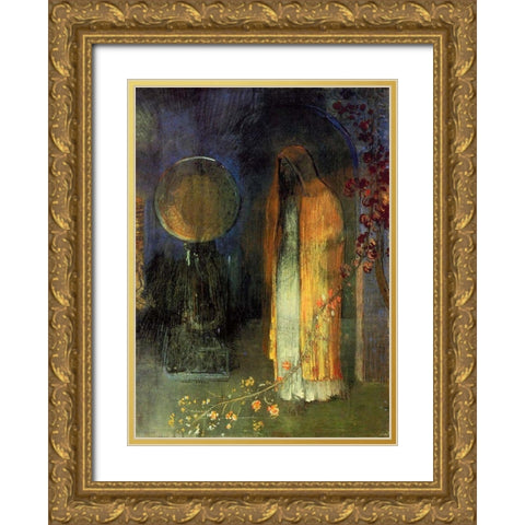 The Yellow Cape Gold Ornate Wood Framed Art Print with Double Matting by Redon, Odilon