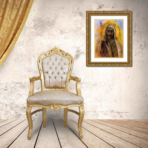 Christ in Silence Gold Ornate Wood Framed Art Print with Double Matting by Redon, Odilon