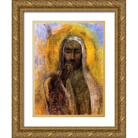 Christ in Silence Gold Ornate Wood Framed Art Print with Double Matting by Redon, Odilon