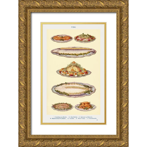 Fish IV Gold Ornate Wood Framed Art Print with Double Matting by Mrs. Beeton''s Book of Household Management