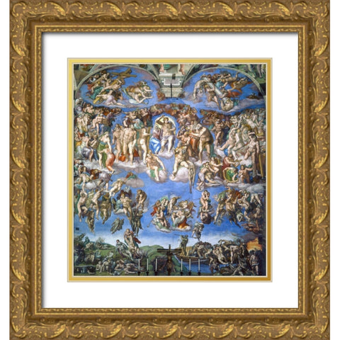 The Last Judgement Gold Ornate Wood Framed Art Print with Double Matting by Michelangelo