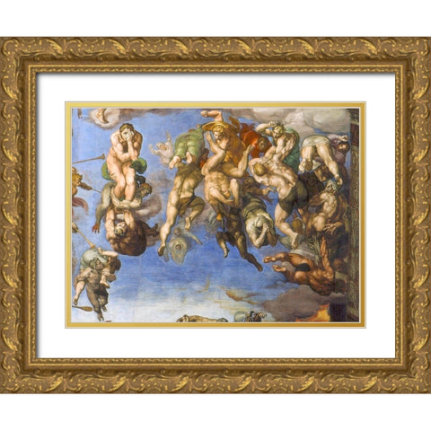 The Last Judgement Detail Gold Ornate Wood Framed Art Print with Double Matting by Michelangelo