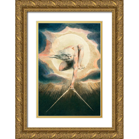 Ancient of Days Setting a Compass to the Earth Gold Ornate Wood Framed Art Print with Double Matting by Blake, William