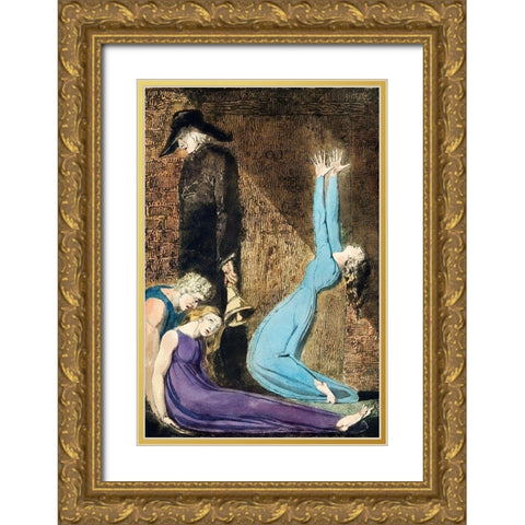 Man supporting a supine woman Gold Ornate Wood Framed Art Print with Double Matting by Blake, William