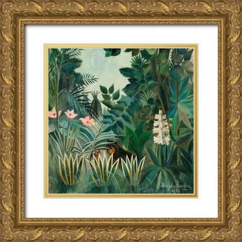 The Equatorial Jungle 1909 Gold Ornate Wood Framed Art Print with Double Matting by Rousseau, Henri