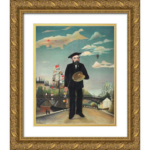 Self Portrait Gold Ornate Wood Framed Art Print with Double Matting by Rousseau, Henri
