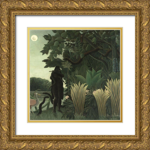 The Snake Charmer Gold Ornate Wood Framed Art Print with Double Matting by Rousseau, Henri