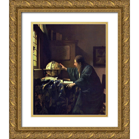 The Astronomer Gold Ornate Wood Framed Art Print with Double Matting by Vermeer, Johannes