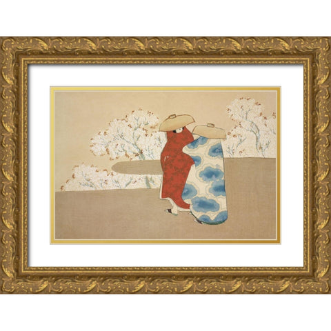 Hanami season from Momoyogusa Gold Ornate Wood Framed Art Print with Double Matting by Sekka, Kamisaka