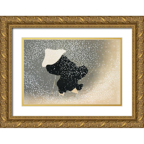Snow from Momoyogusa Gold Ornate Wood Framed Art Print with Double Matting by Sekka, Kamisaka