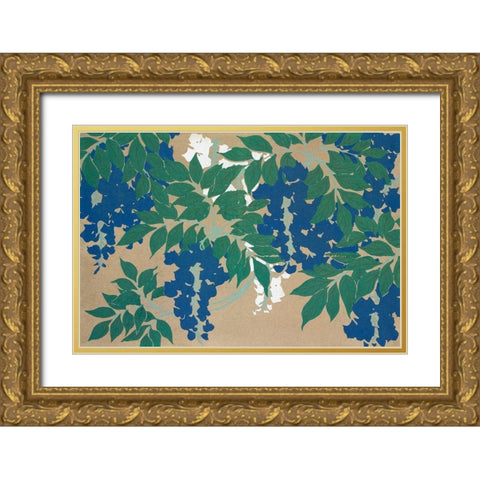 Wisteria from Momoyogusa Gold Ornate Wood Framed Art Print with Double Matting by Sekka, Kamisaka