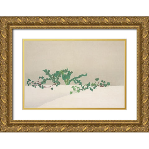 Green plants from Momoyogusa Gold Ornate Wood Framed Art Print with Double Matting by Sekka, Kamisaka