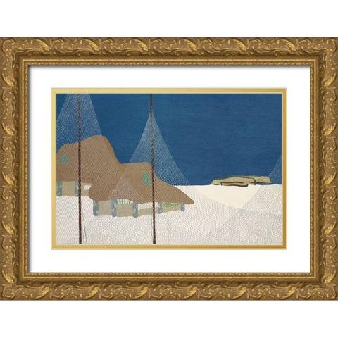 Fishing village from Momoyogusa Gold Ornate Wood Framed Art Print with Double Matting by Sekka, Kamisaka