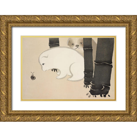 Dog and snail from Momoyogusa Gold Ornate Wood Framed Art Print with Double Matting by Sekka, Kamisaka