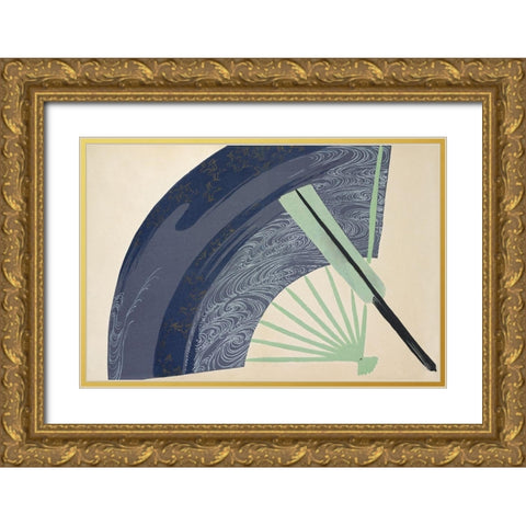 Fan from Momoyogusa Gold Ornate Wood Framed Art Print with Double Matting by Sekka, Kamisaka