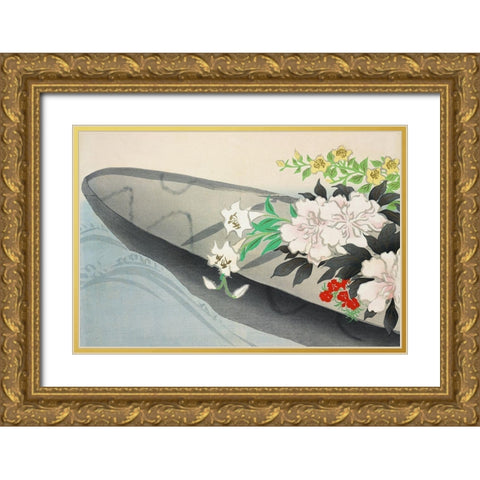 Flower boat from Momoyogusa Gold Ornate Wood Framed Art Print with Double Matting by Sekka, Kamisaka