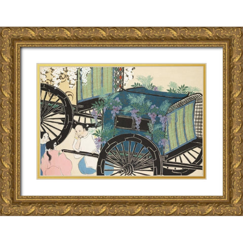 Wagon from Momoyogusa Gold Ornate Wood Framed Art Print with Double Matting by Sekka, Kamisaka