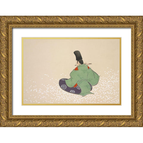 Flute player from Momoyogusa Gold Ornate Wood Framed Art Print with Double Matting by Sekka, Kamisaka