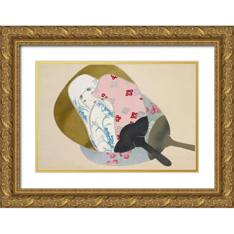 Girl in fan from Momoyogusa Gold Ornate Wood Framed Art Print with Double Matting by Sekka, Kamisaka