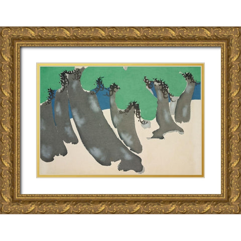 Trees from Momoyogusa Gold Ornate Wood Framed Art Print with Double Matting by Sekka, Kamisaka