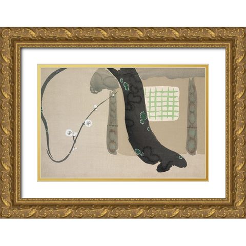 House from Momoyogusa Gold Ornate Wood Framed Art Print with Double Matting by Sekka, Kamisaka