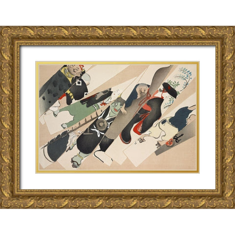 Blades from Momoyogusa Gold Ornate Wood Framed Art Print with Double Matting by Sekka, Kamisaka