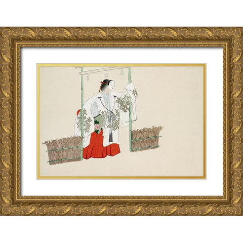 Masked man from Momoyogusa Gold Ornate Wood Framed Art Print with Double Matting by Sekka, Kamisaka