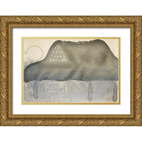 House from Momoyogusa Gold Ornate Wood Framed Art Print with Double Matting by Sekka, Kamisaka