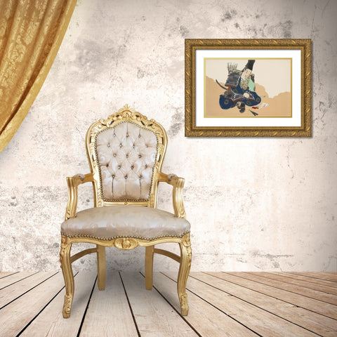 Samurai from Momoyogusa Gold Ornate Wood Framed Art Print with Double Matting by Sekka, Kamisaka