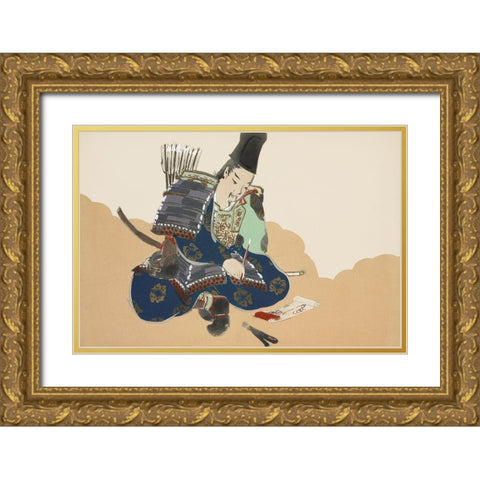Samurai from Momoyogusa Gold Ornate Wood Framed Art Print with Double Matting by Sekka, Kamisaka
