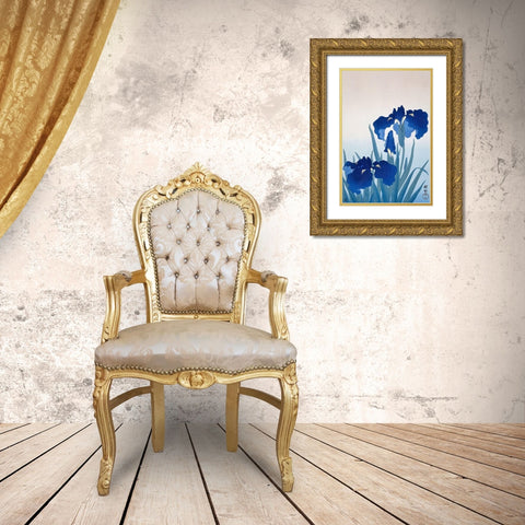 Iris flowers Gold Ornate Wood Framed Art Print with Double Matting by Koson, Ohara