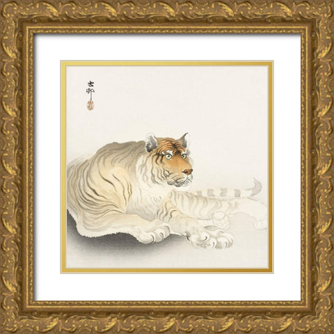 Tiger Gold Ornate Wood Framed Art Print with Double Matting by Koson, Ohara