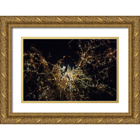 Boston at Night Gold Ornate Wood Framed Art Print with Double Matting by NASA