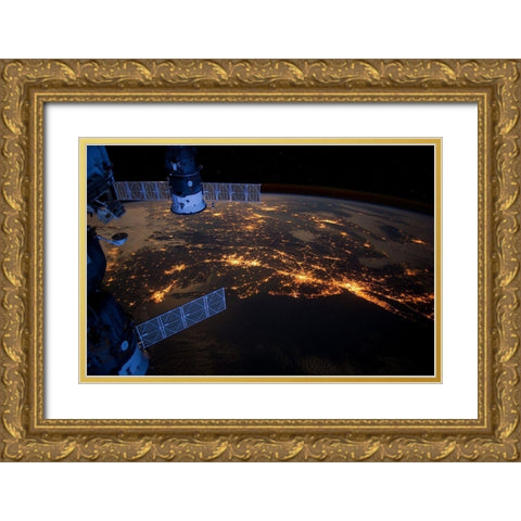 NASA Space Flight ISS Gold Ornate Wood Framed Art Print with Double Matting by NASA