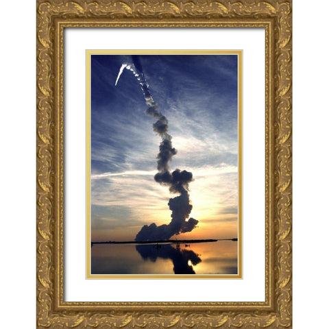 Discovery Launch 1999 Gold Ornate Wood Framed Art Print with Double Matting by NASA