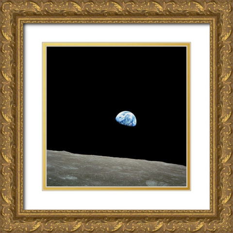 Earthrise Gold Ornate Wood Framed Art Print with Double Matting by NASA