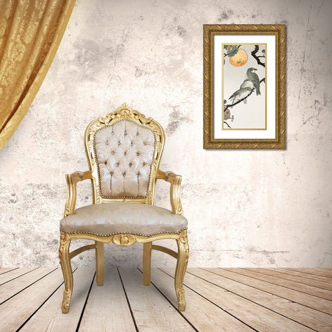 Birds and plants Gold Ornate Wood Framed Art Print with Double Matting by Koson, Ohara