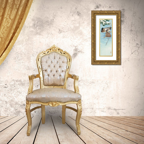 Couple of ducks in the waterÂ  Gold Ornate Wood Framed Art Print with Double Matting by Koson, Ohara