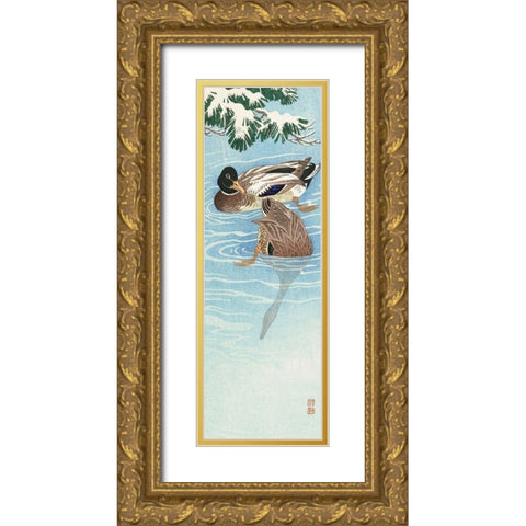 Couple of ducks in the waterÂ  Gold Ornate Wood Framed Art Print with Double Matting by Koson, Ohara