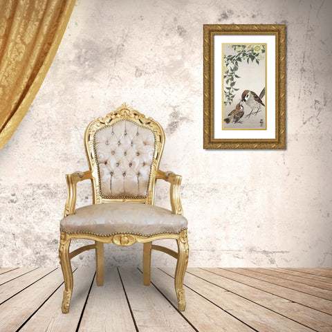 Birds and plants Gold Ornate Wood Framed Art Print with Double Matting by Koson, Ohara