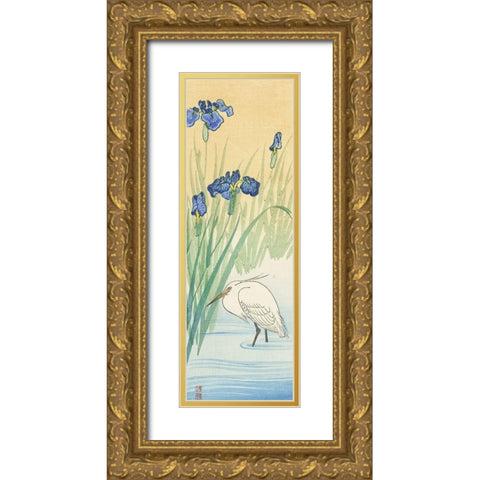 Egret Gold Ornate Wood Framed Art Print with Double Matting by Koson, Ohara