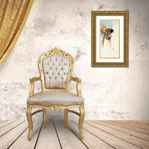 Pheasant couple and plum blossom Gold Ornate Wood Framed Art Print with Double Matting by Koson, Ohara