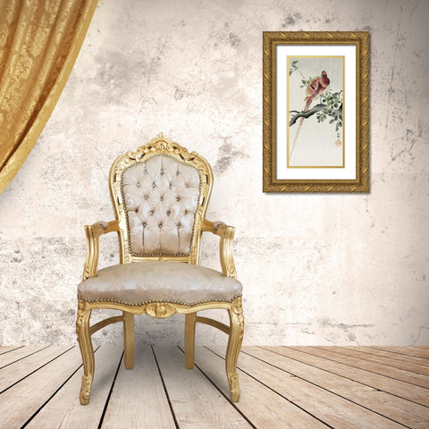 Copper pheasant Gold Ornate Wood Framed Art Print with Double Matting by Koson, Ohara