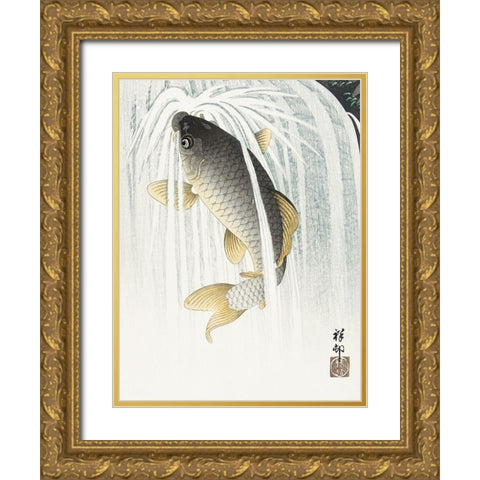 Carp Gold Ornate Wood Framed Art Print with Double Matting by Koson, Ohara