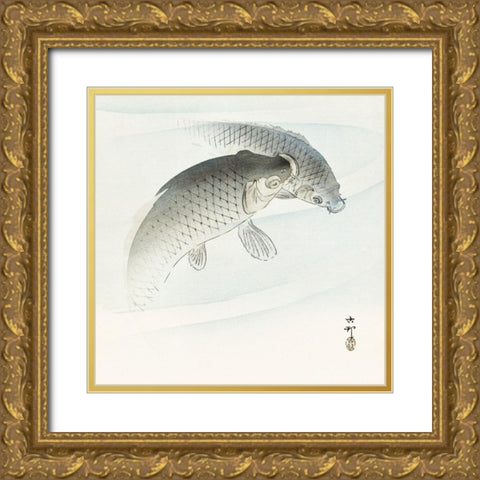 Two carp fish Gold Ornate Wood Framed Art Print with Double Matting by Koson, Ohara