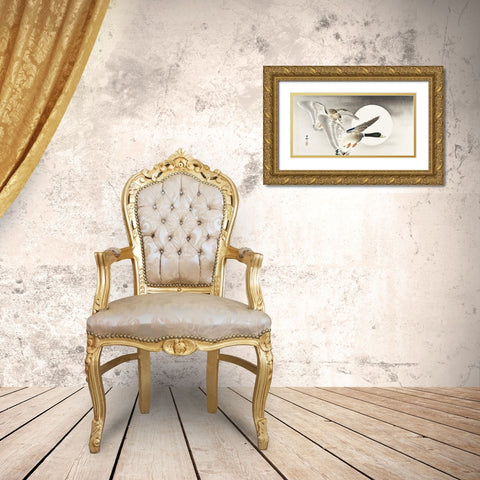 Two ducks at full moon Gold Ornate Wood Framed Art Print with Double Matting by Koson, Ohara