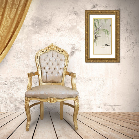 Swallows in flight Gold Ornate Wood Framed Art Print with Double Matting by Koson, Ohara